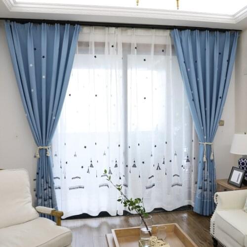 2021 New Blue Childrens Curtain Boy Bedroom Cartoon Castle Bedroom Study Room Warm Simple Modern Blackout Curtains