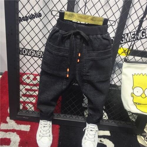 2 3 4 5 6 Years Boys Pants Korean Casual Drawstring Denim Pants Spring Autumn Trousers Cartoon Kids Jeans For Boys High Quality