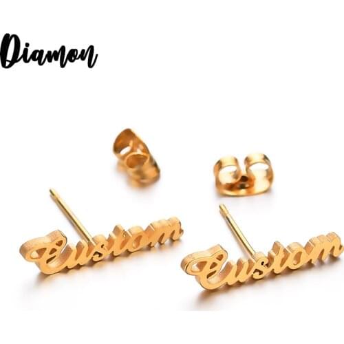 Diamon Personalized Name Stainless Steel Letter Stud Earrings For Women Fashion Custom Name Piercing Earrings Nameplate