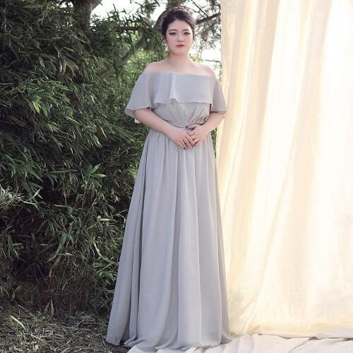 Woman Formal Evening Dresses Boat Neck A-Line Chiffon Floor-Length Regular Short Sleeve Lace Simple Court Train Party Dress D044