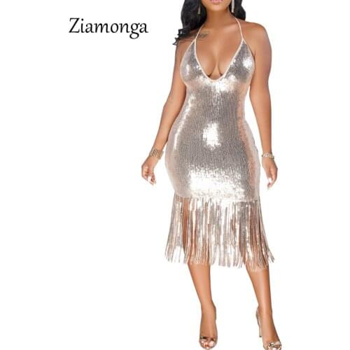 Ziamonga Women Party Dress Robe Femme 1920s Great Gatsby Flapper Sequin Fringe Midi Dress Vestido Summer Art Deco Retro Dress