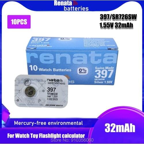 10PCS Renata 397 100% Original Brand New LONG LASTING SR726SW 1.55V Swiss Made Button Coin Cell Silver Oxide Watch Battery