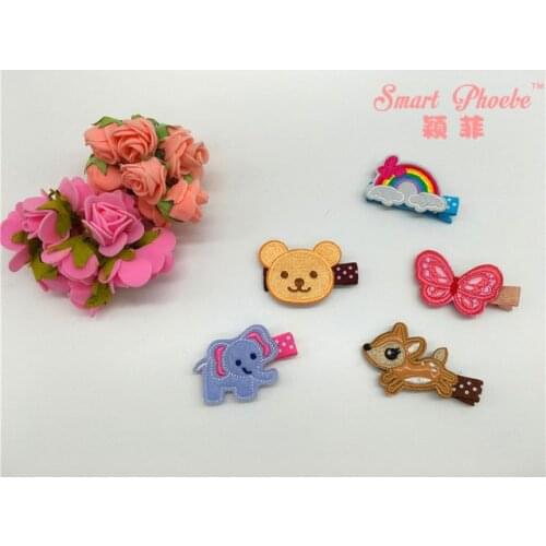 20pcs Fashion Cute Embroidery Bear Butterfly Elephant Deer Rainbow BB Hairpins Solid Kawaii Animal Girls Hair Clips Hairware