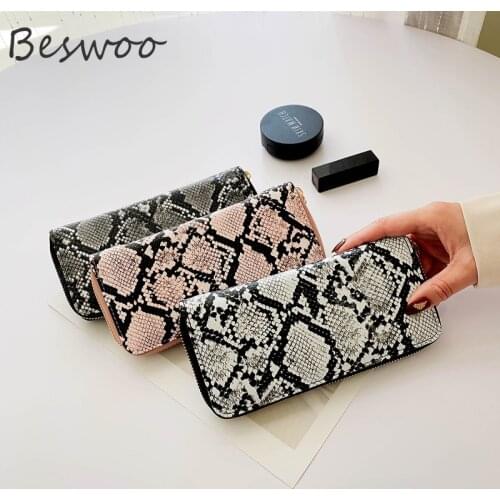 2021 Womens Wallet Snakeskin Print Long Female Card Holder Zipper Clutch Large Capacity Serpentine Luxury Women Wallet Purse