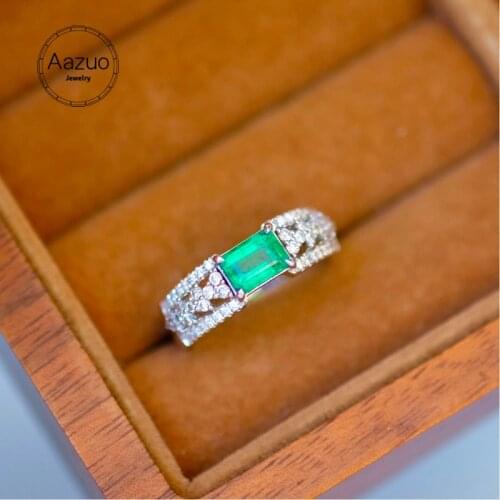 Aazuo Real Solid 18K White Gold Real Diamonds Natural Emerald 0.90ct Rectangular Rings Gifted For Women Au750 Two-wear Way