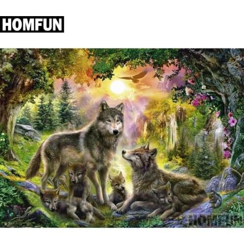 HOMFUN 5D DIY Diamond Painting "Wolf family" Full Drill Resin Diamond Embroidery Cross Stitch Home Decor A04012
