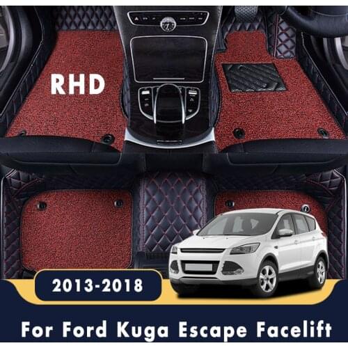 RHD Car Floor Mats For Ford Kuga Escape Facelift 2018 2017 2016 2015 2014 2013 Luxury Double Layer Wire Loop Leather Carpets