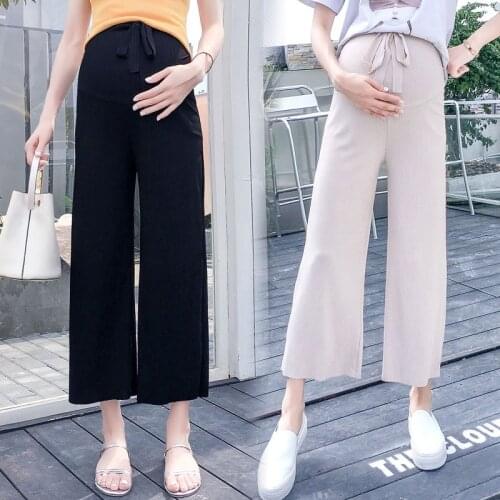 Pregnant womens pants new nine pants wide leg pants spring and summer fashion wear straight loose stomach lift pants
