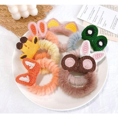 Girl kawaii Bunny/Cat/Rabbit Ears/Frogs Bezel Hair Rubber Bands Headband Elastic Springs Tie Rings Plush Pigtails Accessories