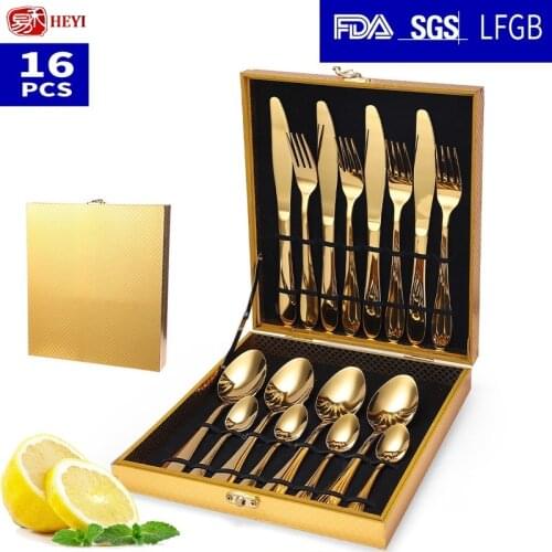 HEYI 1012 Knives Forks Spoons Stainless Steel Tableware Wooden Box Gift Box 16 Piece Set Dining Table Set Tableware Set OEM YSH