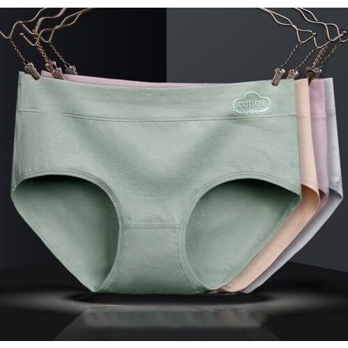 Cotton Lingerie Sexy Panties Female Elasticity Underwear Temptation Middle-waist Printed Letters Solid Color Womens Underpant