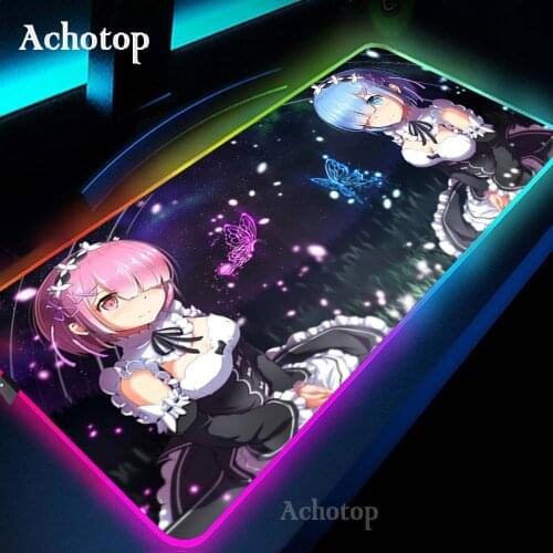 Re Zero Anime Girl Gaming Mouse Pad RGB 900x400 Large Gamer Lock Mausepads Led Backlight XXL Computer Office Keyboard Desk Mat