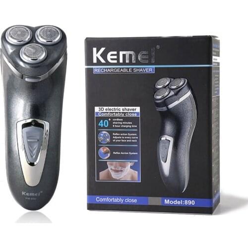 KEMEI KM-890 3D Floating Three Cutter Head Spinning Electric Shaver Rechargeable Wireless Beard Trimmer Sideburns Razor Machine