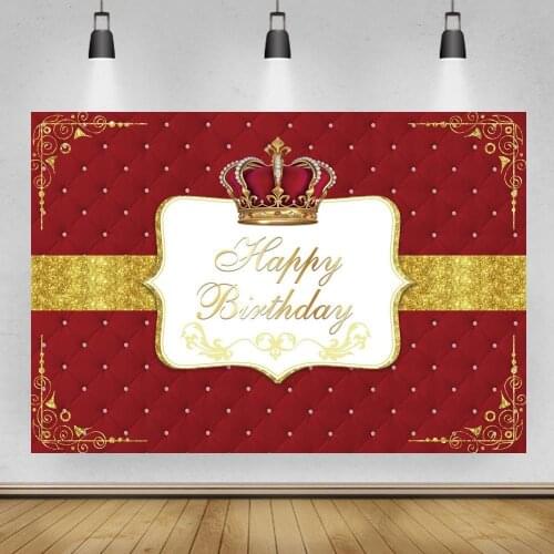 Red Headboard Pattern Photography Background Crown Golden Happy Birthday Baby Kids Portrait Princess Backdrops For Photo Studio