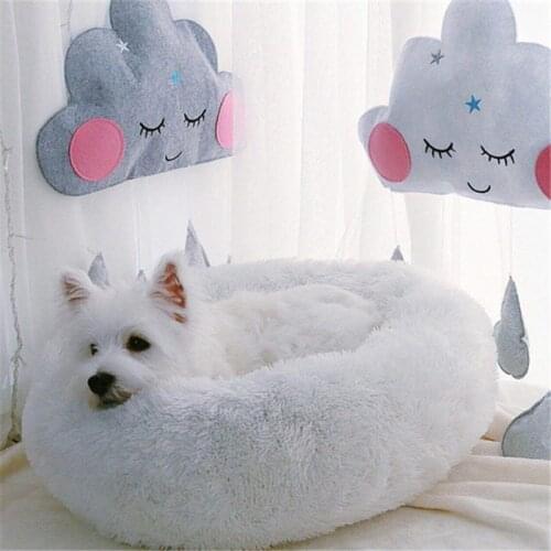 Round Pet Dog Beds Cat Houses Faux Fur Kennel Dog Bed for Medium Dog Long Plush Super Soft Warm Dog Puppy Cushion Indoor Pillow