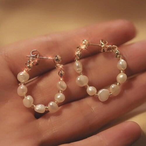 Hot Stud Pearl Earrings White Beaded Handmade Well-Workmanship Delicate Jewelry Earrings Real Freshwater Pearl Earrings for Girl