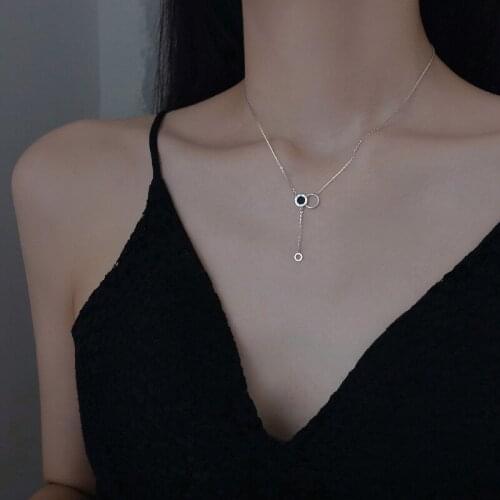 Minimilist Black Double Round Circle Tassel Sweater Chain Necklaces Jewelry for Women Gift bijoux femme