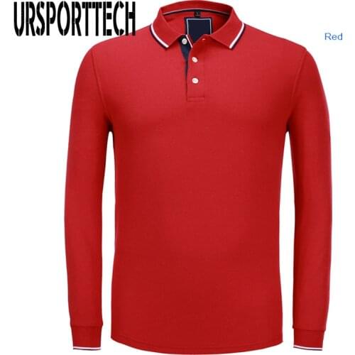 URSPORTTECH Brand T-Shirt Men Cotton T Shirt Full Sleeve Tshirt Men Solid Color T-shirts Tops&tees Turn Down Collar Long Shirt