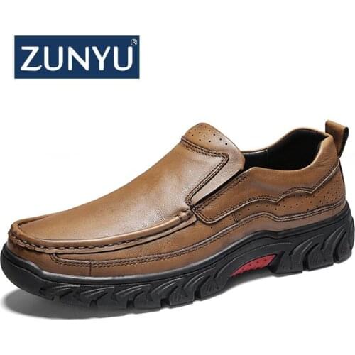 ZUNYU New High Quality Mens shoes 100% Genuine Leather Casual Shoes Waterproof Work Shoes Cow Leather Loafers Plus Size 38-48