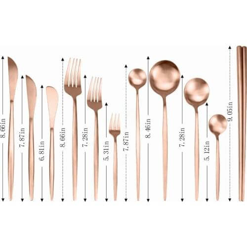 Cutlery Set Stainless Steel Dessert Knifes Forks Set Rose Gold Western Kitchen Dinnerware Set Matte Spoons Chopsticks Tableware