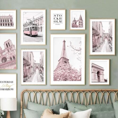 Big Ben Pink Peony Flower Bus Paris Tower Wall Art Canvas Painting Nordic Posters And Prints Wall Pictures For Living Room Decor