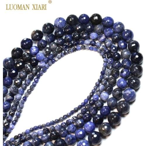 Wholesale Round Stone Beads For Jewelry Making Natural Faceted Blue Sodalite DIY Bracelet Necklace Crystal Strand15