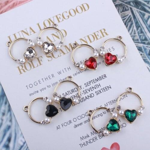 Hollow Pearl Heart Crystal Pendant Gold Korean Charms Elegant DIY Accessories For Handmade Women Jewelry Necklace Bracelets