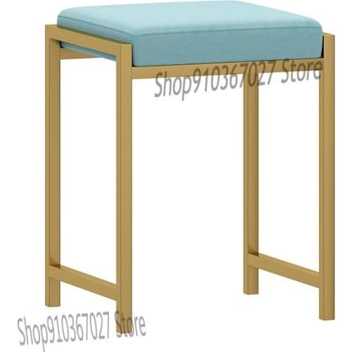 Simple High Stool Imitation Solid Wood Dining Table Stool Fashion Small Square Stool Chair Iron Art Ins Wind Adult Makeup Stool