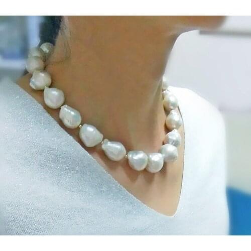 Freshwater pearl WHITE/PURPLE BAROQUE DROP REBORN KESHI 12-15MM necklace 42CM wholesale for women xmas gift