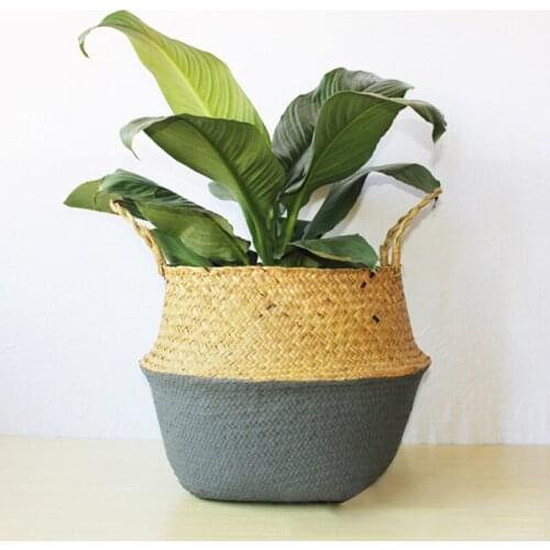 Handmade Woven Storage Baskets Laundry Straw Patchwork Wicker Rattan Seagrass Belly Garden Flower Pot Planter Straw Basket