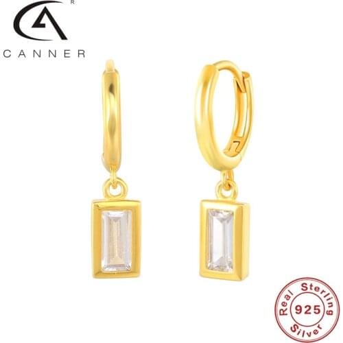CANNER Rectangular Zircon Hanging Earrings For Women Cartilage Piercing Hoop Earrings 925 Silver Jewelry Pendientes Plata 925