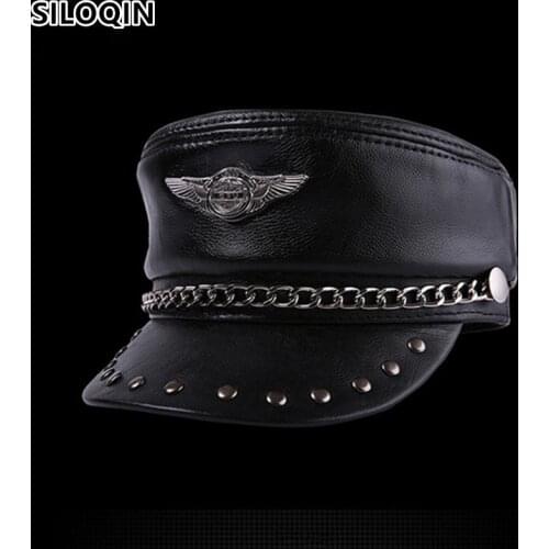 SILOQIN Genuine Leather Hat Elegant Cowhide Military Hats For Men Women Personality Hip-hop Caps Snapback Cap Flat Cap Unisex
