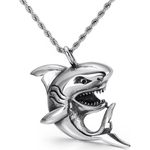 Punk Stainless Steel Shark Pendant Necklace Men Women Ocean Animal Pendant Necklaces Best Gift