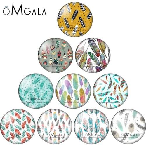 Vintage Bohemian Feather Art Patterns 12mm/16mm/18mm/20mm/25mm Round photo glass cabochon demo flat back Making findings