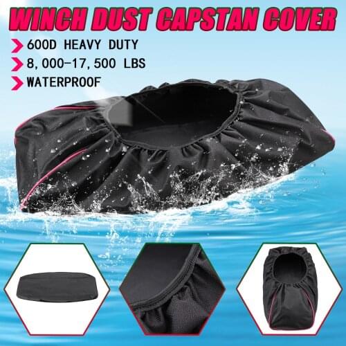 Black Thick Waterproof Soft Winch Dust Capstan Cover 600D Driver Recovery 8000-17500 lbs Trailer SUVs 56*24*18cm