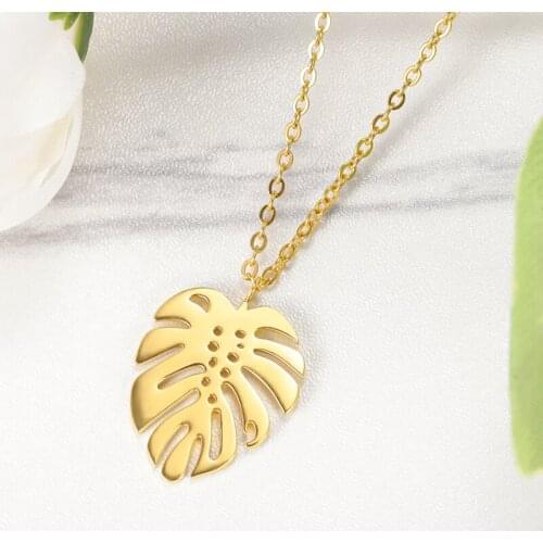 Womens Fashion Monstera Charm Stainless Steel Tree Leaf Necklaces 2021 Hawaii Accessories Best Friend Gifts Collier Femme
