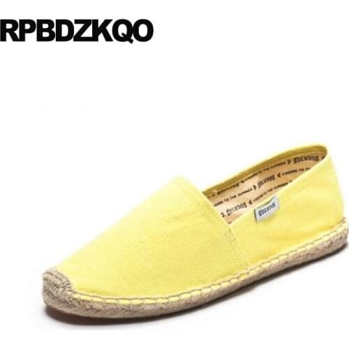 Women canvas straw espadrilles large size purple hemp striped comfortable yellow flats 2019 round toe ladies denim shoes jeans