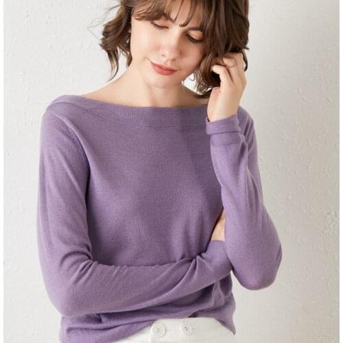 Womens Wool Knit Sweater 2020 Autumn and Winter New One-neck Long-sleeved Bottoming Shirt with Sweater Female Foreign Style