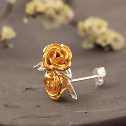 Golden rose earring woman 100% 925 Sterling silver Jewelry fashion Hypoallergenic Stud earrings for women gift High quality