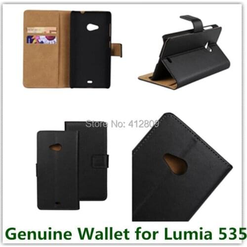 1PCS Drop Shipping Black Genuine Leather Slot Stand Folding Wallet Case for Nokia Lumia 535 with ID Card Holder phone Case Free