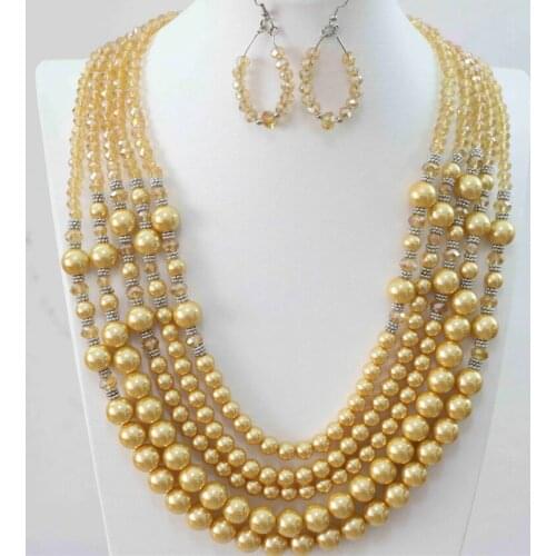 11 style glass crystal abacus round shell simulated-pearl beads fashion earrings 5rows necklace jewelry set 20-25.5inch B983