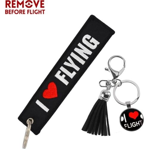 I LOVE FLYING Aviator Keychain llavero Mixed 2 PCS Key Chain Jewelry Embroidery Safety Tag Sleutelhanger Keyring Aviation Gifts