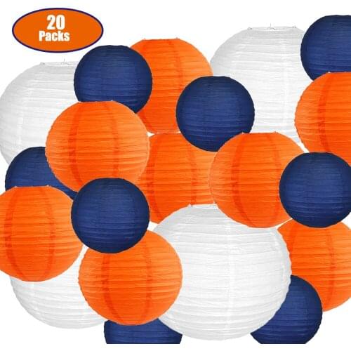 20 Pcs Big White Paper Lantern with Orange Navy Blue Boule Chinoise Papier for Hallowen Event Birthday Parties Hanging Decor