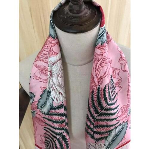 2020 new arrival fashion elegant pink flower 100% silk scarf 90*90 cm square shawl twill wrap for women lady girl