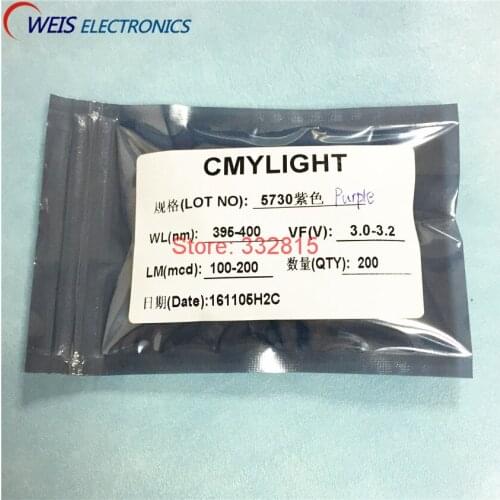 500PCS 5730 PURPLE LED UV LEDs SMD 395-400nm 3.0-3.2v 100-200mcd violet super bright light beads RoHs Free shipping