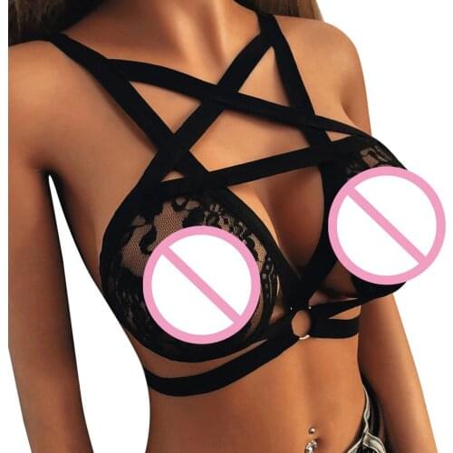 Brallete tops Sexy Women Ladies Lace Hollow Strappy Push Up Bra Cage Tank Top Bustier Vest top encaje mujer LW