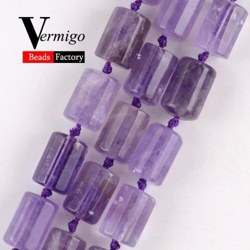 11x15mm Natural Faceted Light Purple Amethysts Beads Cylinde Shape Gem Spacer Loose Beads For Jewelry Making DIY Bracelets 15"