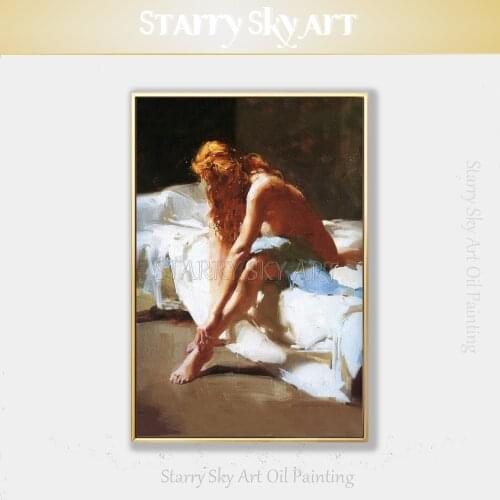 Pure Hand-painted High Quality Half Naked Lady Figure Oil Painting on Canvas Sexy Woman Nude Abstract Lady Portrait Oil Painting