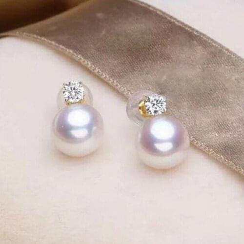 Classic charming 9-10mm south sea round white pearl earring 18k