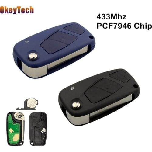 OkeyTech for Fiat Remote Key 433Mhz PCF7946 Chip 3 Buttons Flip Folding Uncut Blade For Fiat 500 Panda Idea Punto Stilo Ducato